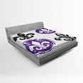 thumbnail image 1 of Ambesonne Fleur De Lis Fitted Sheet, Vintage Floral Art, Queen Size, Black Purple, 1 of 2