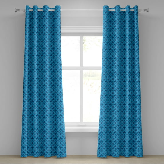 Ambesonne Fleur De Lis Grommet Curtain, Checkered Floral Form, 50" x 108", Blue Dark Blue