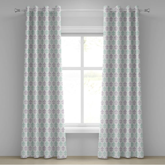 Ambesonne Fleur De Lis Grommet Curtain, Grunge Pastel Look, 50" x 84", Mint Green Lilac White