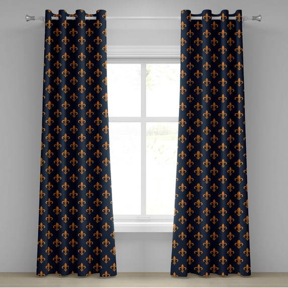 Ambesonne Fleur De Lis Grommet Curtain, Heraldic Design, 50" x 84", Indigo Orange