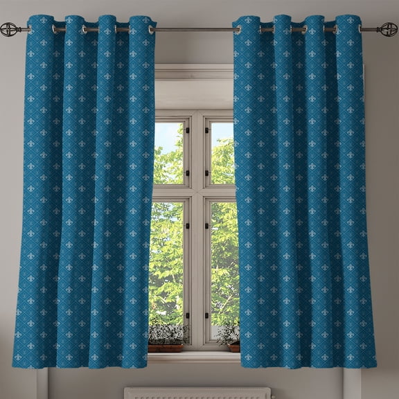 Ambesonne Fleur De Lis Grommet Curtain, Middle Ages Design, 50" x 63", Dark Teal and Slate Blue