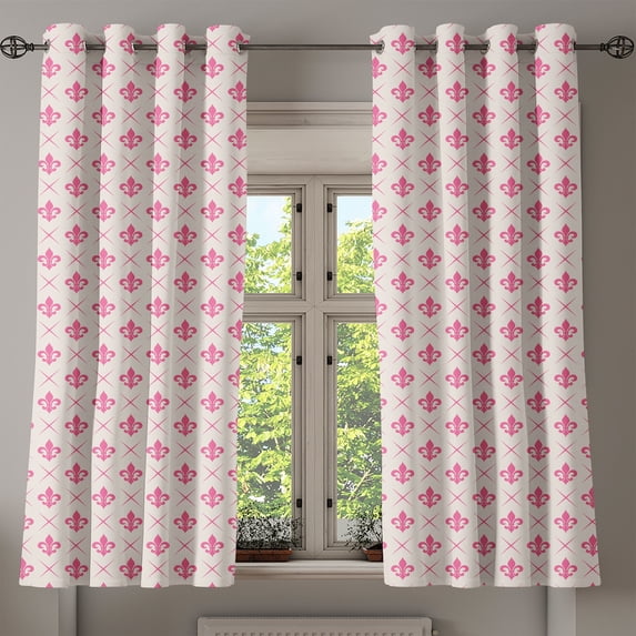 Ambesonne Fleur De Lis Grommet Curtain, Pink Lily Flower, 50" x 54", Pink Cream