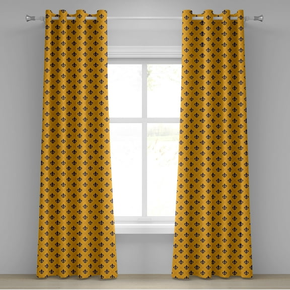 Ambesonne Fleur De Lis Grommet Curtain, Retro Checkered, 50" x 108", Marigold Purple