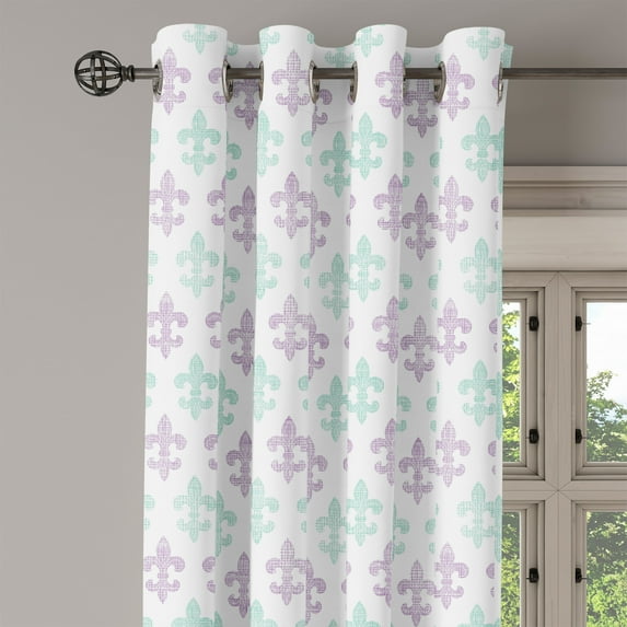 Ambesonne Fleur De Lis Grommet Curtain Single Panel, Grunge Pastel Look, 50"x60", Mint Green Lilac White