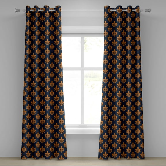 Ambesonne Fleur De Lis Grommet Curtain, Victorian Gothic, 50" x 84", Dark Blue Orange