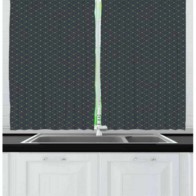 Ambesonne Fleur De Lis Kitchen Curtains, Floral Checkered, 55"x39", Grey Pale Yellow