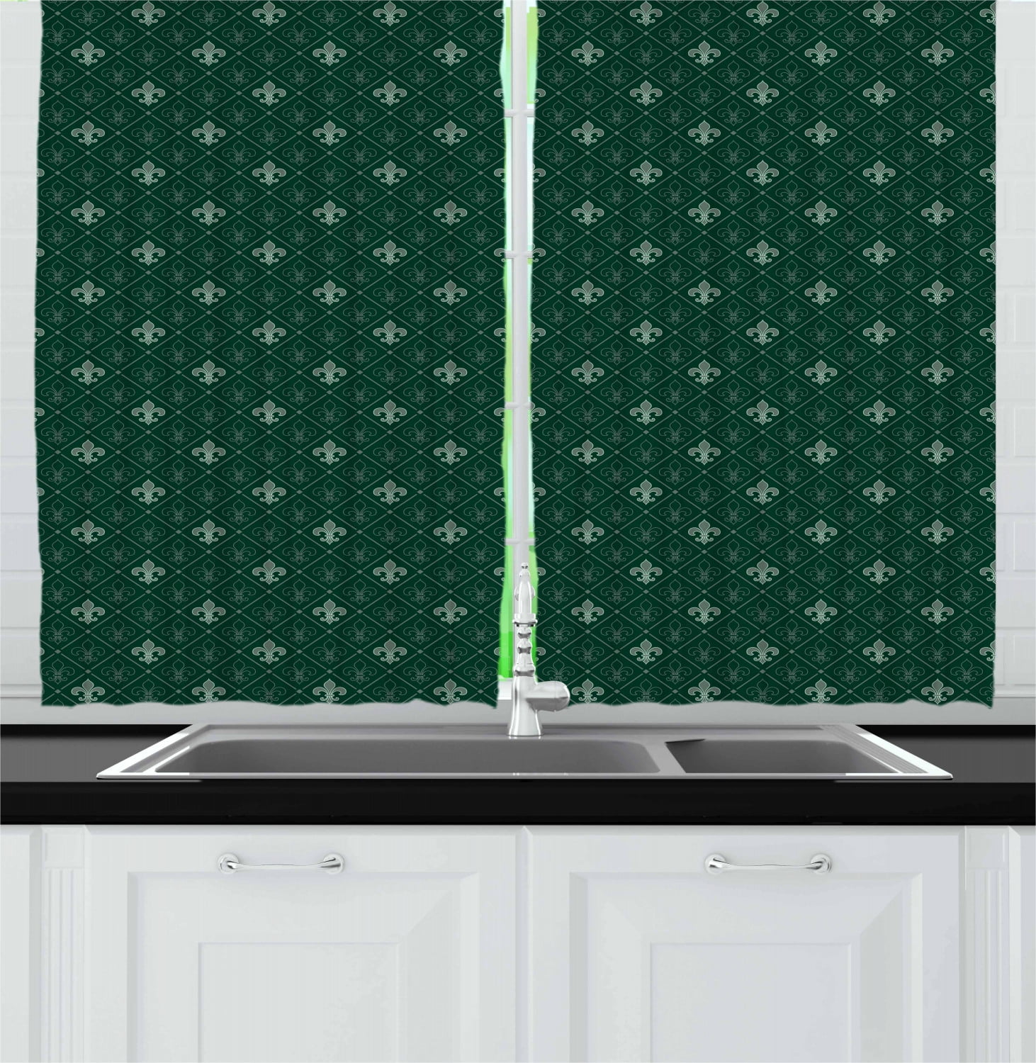 Green Floral Light-Filtering Polyester Kitchen Tier Curtains