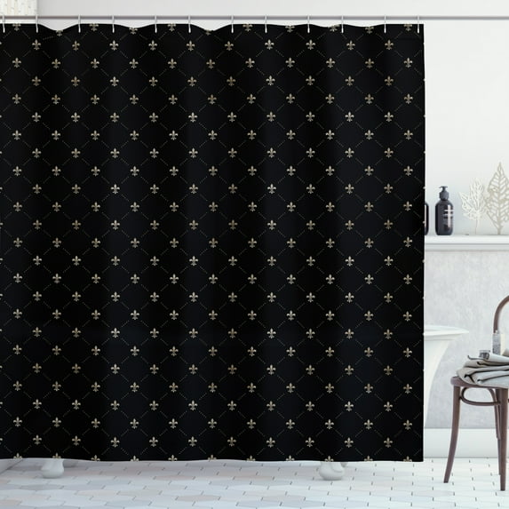 Ambesonne Fleur De Lis Shower Curtain, Classical Deco Royal, 69"Wx70"L, Charcoal Grey and Beige