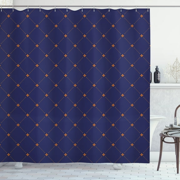Ambesonne Fleur De Lis Shower Curtain, Damask Pattern Vintage, 69"Wx75"L, Navy Blue