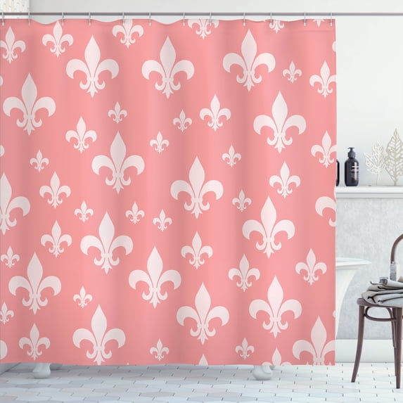 Ambesonne Fleur De Lis Shower Curtain, Lily Pattern Classic, 69"Wx84"L, Pale Pink