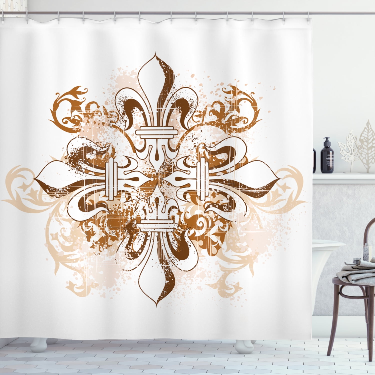 Ambesonne Fleur De Lis Shower Curtain, Retro Floral Swirls, 69"Wx70"L