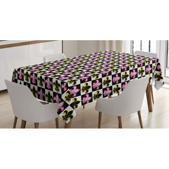 Ambesonne Fleur De Lis Tablecloth Rectangular Table Cover, Checkered Pop Art, 60"x84", Multicolor