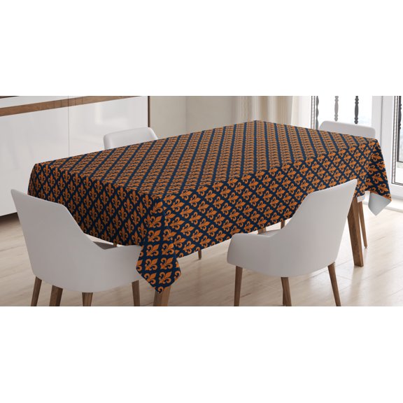 Ambesonne Fleur De Lis Tablecloth Rectangular Table Cover, Orange Heraldic, 60"x90", Indigo Orange