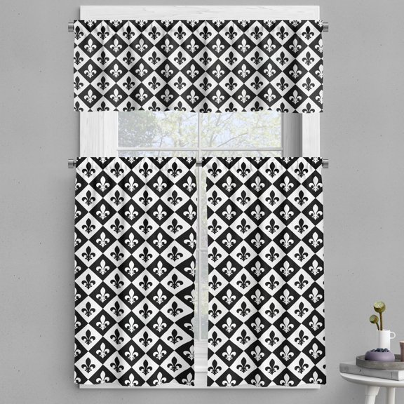 Ambesonne Fleur De Lis Valance & Curtain, Checkerboard Logo, 55"x30", Black White