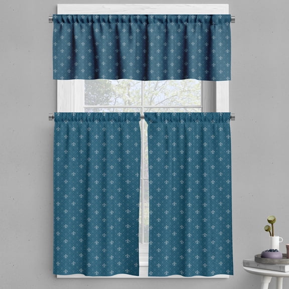 Ambesonne Fleur De Lis Valance & Curtain, Middle Ages Design, 55"x24", Dark Teal and Slate Blue