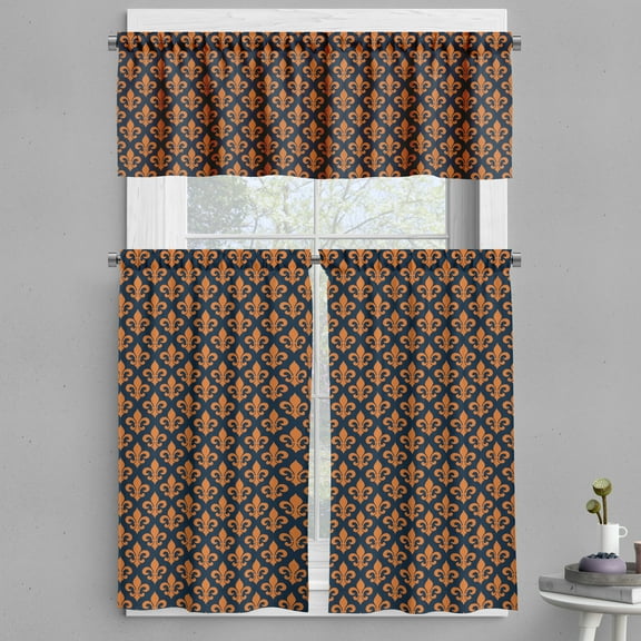 Ambesonne Fleur De Lis Valance & Curtain, Orange Heraldic, 55"x24", Indigo Orange