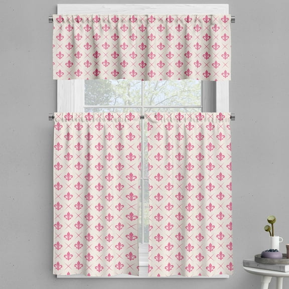Ambesonne Fleur De Lis Valance & Curtain, Pink Lily Flower, 55"x24", Pink Cream