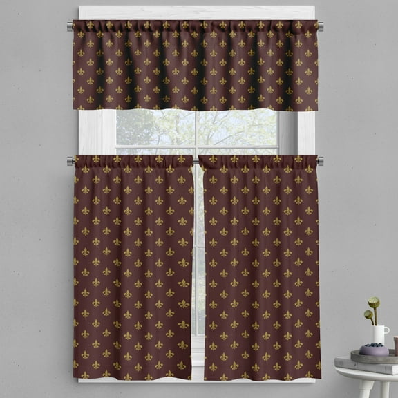 Ambesonne Fleur De Lis Valance & Curtain, Royal Pattern, 55"x36", Burgundy Earth Yellow