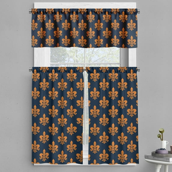 Ambesonne Fleur De Lis Valance & Curtain, Victorian Gothic, 55"x45", Dark Blue Orange