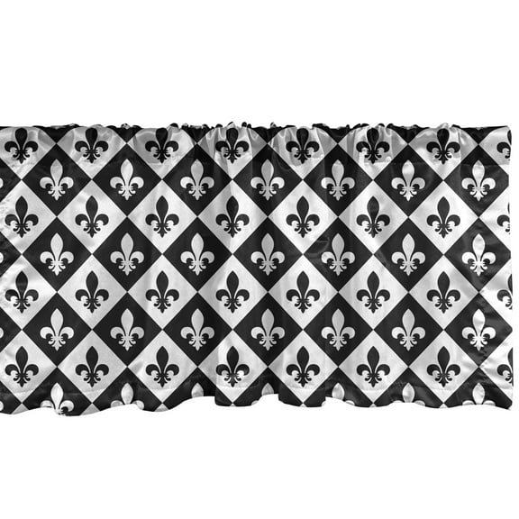 Ambesonne Fleur De Lis Window Valance, Checkerboard Logo, 54" X 12", Black White