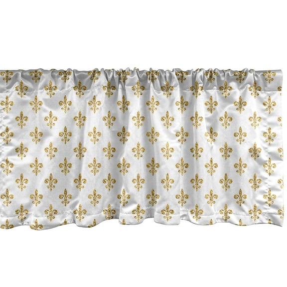 Ambesonne Fleur De Lis Window Valance, French Floral Classic, 54" X 18", Dark Yellow and White