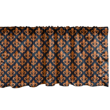 Ambesonne Fleur De Lis Window Valance, Orange Heraldic, 54" X 18", Indigo Orange