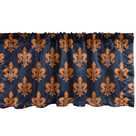 Ambesonne Fleur De Lis Window Valance, Victorian Gothic, 54" X 12", Dark Blue Orange