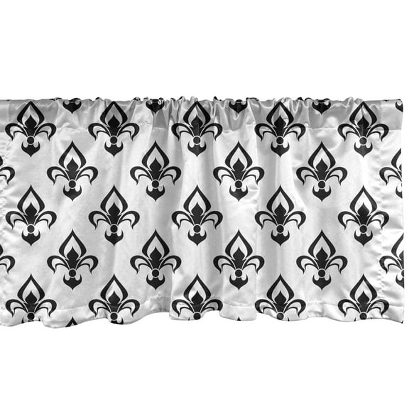 Ambesonne Fleur De Lis Window Valance, Western Baroque, 54" X 12", Black White