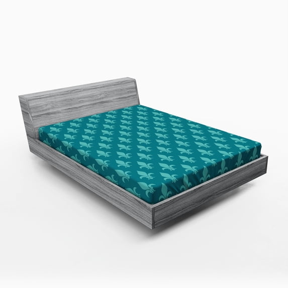 Ambesonne Fleur de Lis Fitted Sheet, Retro Damask Pattern, Full Size, Teal