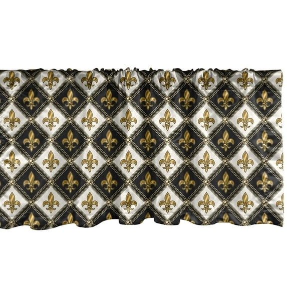 Ambesonne Fleur de Lis Valance Pack of 2, Medieval Leaf Motif, 54"X18", Black White Dark Mustard