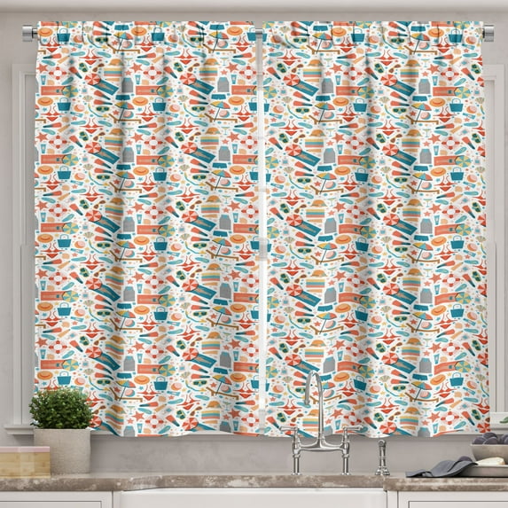 Ambesonne Flip Flop Kitchen Curtains, Snorkeling s, 55"x39", Multicolor