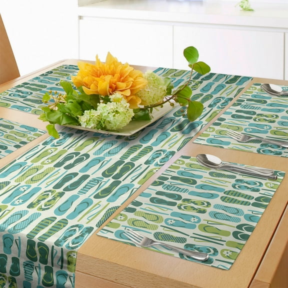 Ambesonne Flip Flop Table Runner & Placemats, Exotic Nature Colors, Placemat 4 pcs + Runner 12"x72", Pale Green Pale Blue