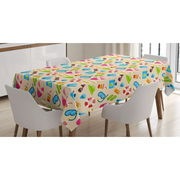 Ambesonne Flip Flop Tablecloth Rectangular Table Cover, Vacation Elements, 52"x70", Multicolor