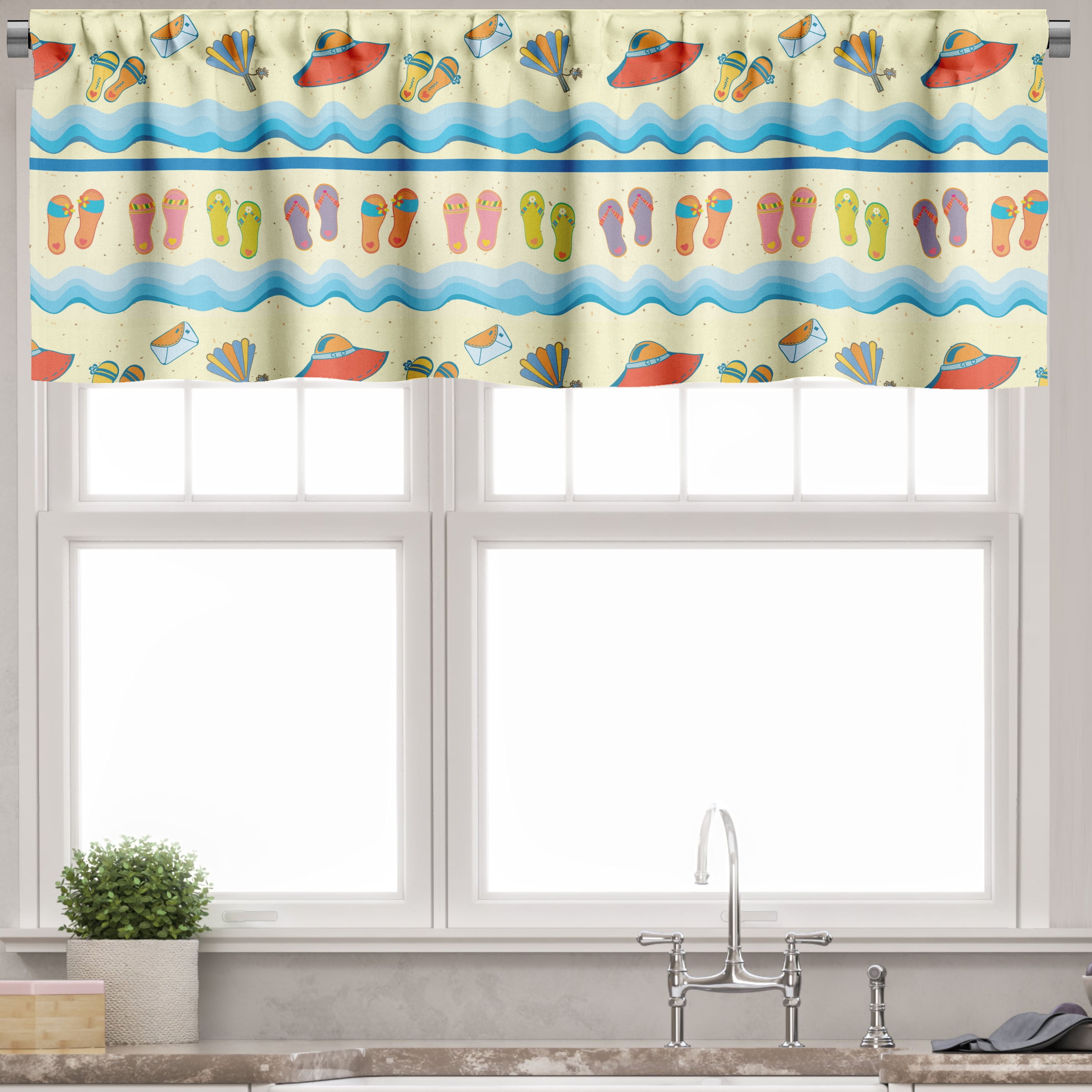 Ambesonne Flip Flop Window Valance, Sea Waves and Sand, 54" X 18