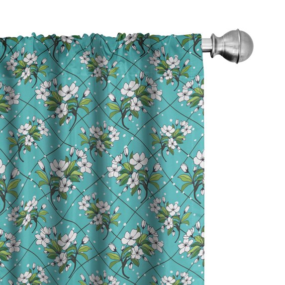 Ambesonne Flora Curtains, Nature Vibe Flower Sketch Art, Pair of 28"x84", White and Fern Green