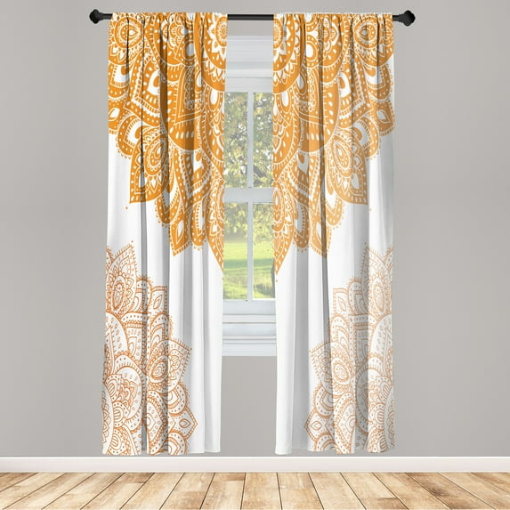 Ambesonne Flora Curtains, South Mandala Design Print, Pair of 28"x63", Pale Orange