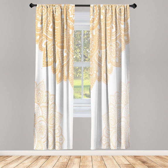 Ambesonne Flora Curtains, South Mandala Design Print, Pair of 28"x84", Persian Orange