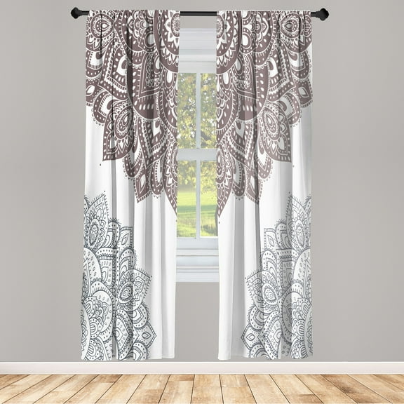 Ambesonne Flora Curtains, South Mandala Design Print, Pair of 28"x84", Warm Taupe