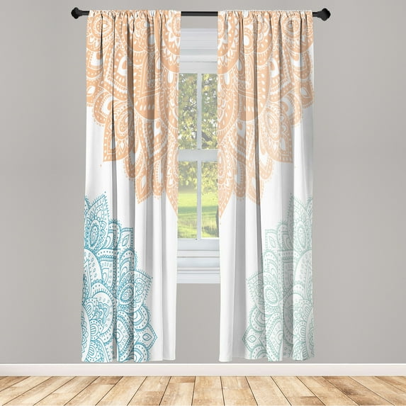 Ambesonne Flora Curtains, South Mandala Print Oriental, Pair of 28"x63", Pale Rust