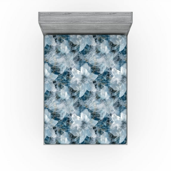 Ambesonne Flora Fitted Sheet, Grungy Print of Gentle Flower, Queen Size, Pale Grey Dark Night Blue