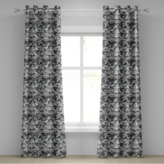 Ambesonne Flora Grommet Curtain, Greyscale Bloom Motifs, 50" x 72", Charcoal Grey Pale Grey