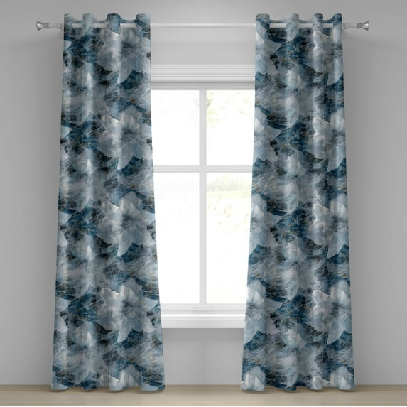 Ambesonne Flora Grommet Curtain, Grungy Print of Gentle Flower, 50"x84", Pale Grey Dark Night Blue