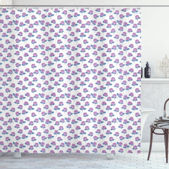 Ambesonne Flora Shower Curtain, Digital Rose Illustration Art, 69"Wx84"L, White Soft Pink Ceil Blue