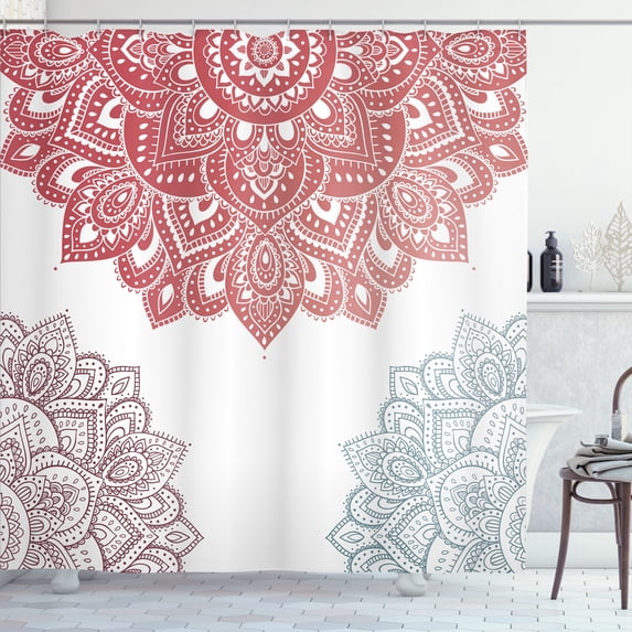 Ambesonne Flora Shower Curtain, South Mandala Print Oriental, 69"Wx84"L, Pale Ruby