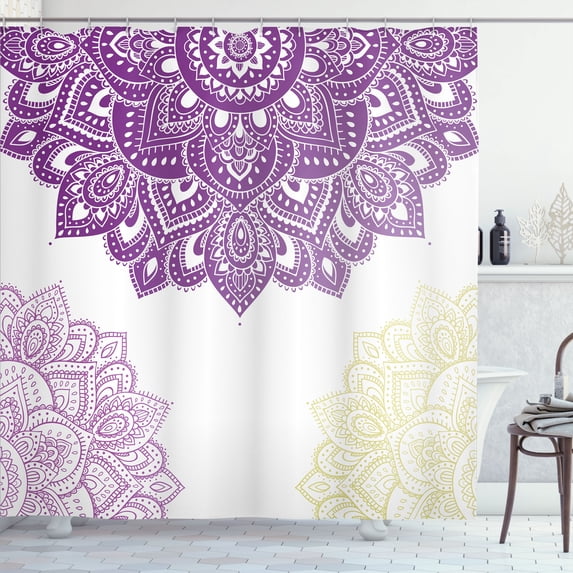 Ambesonne Flora Shower Curtain, South Mandala Print Oriental, 69"Wx84"L, Purple Ecru