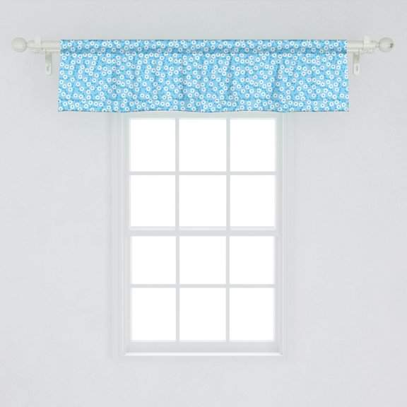 Ambesonne Flora Window Valance, Daisy Field Gardening Flowers Blossoming Petals Meadow Flourishing Motif, Curtain Valance for Kitchen Bedroom Decor with Rod Pocket, 54" X 12", Sky Blue and White