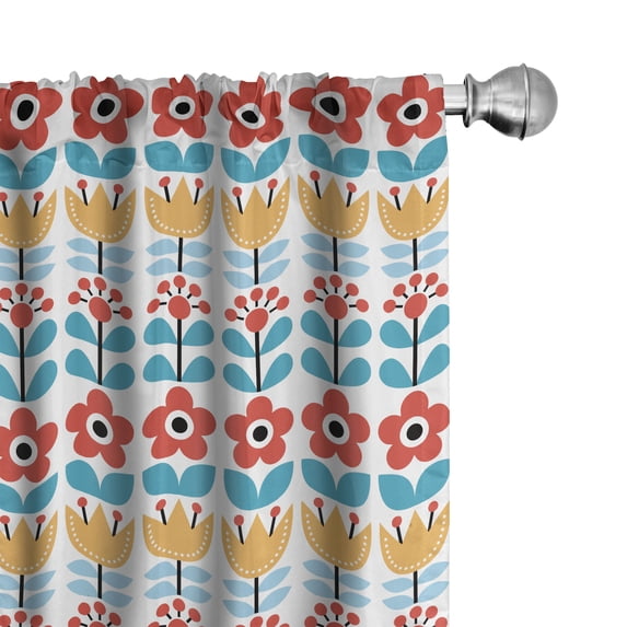 Ambesonne Floral Window Curtains, 2D Flowers Leaves Artwork, Each 28" W x 95" L, Dark Salmon Sky Blue