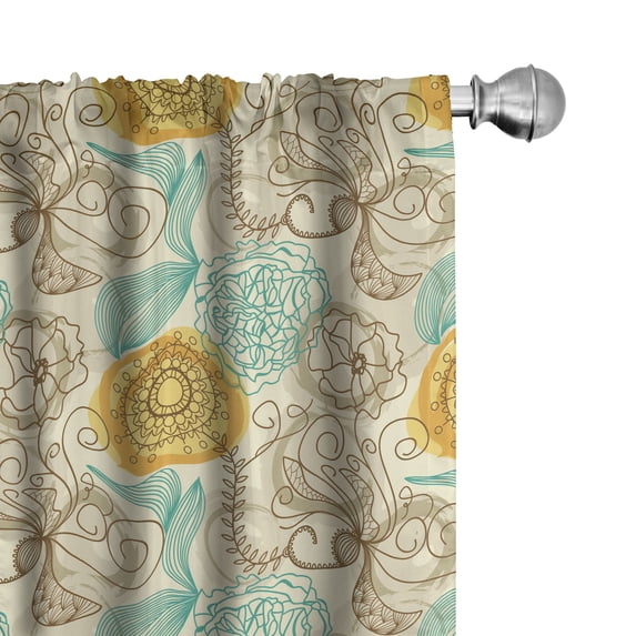 Ambesonne Floral Window Curtains, Abstract Carnations Art, Each 28" W x 63" L, Tan Turquoise Marigold