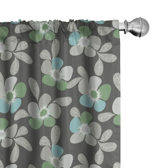 Ambesonne Floral 4-Panel Curtains, Abstract Flowers and Leaves, 56"x84", Grey Pale Sage Green