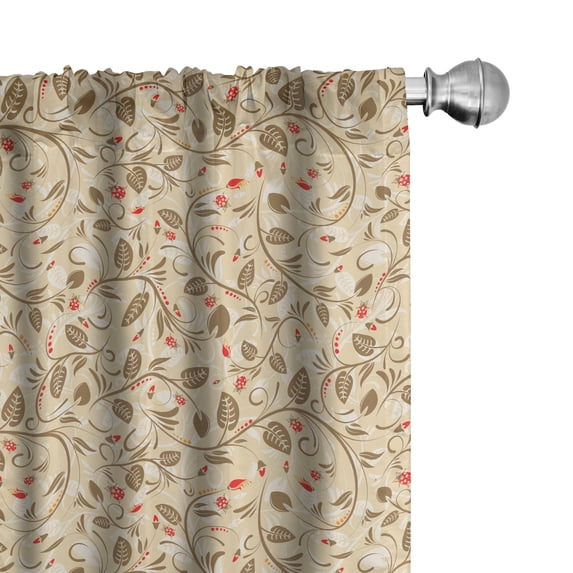 Ambesonne Floral Window Curtains, Abstract Tender Stems, Each 28" W x 84" L, Beige Caramel Vermilion